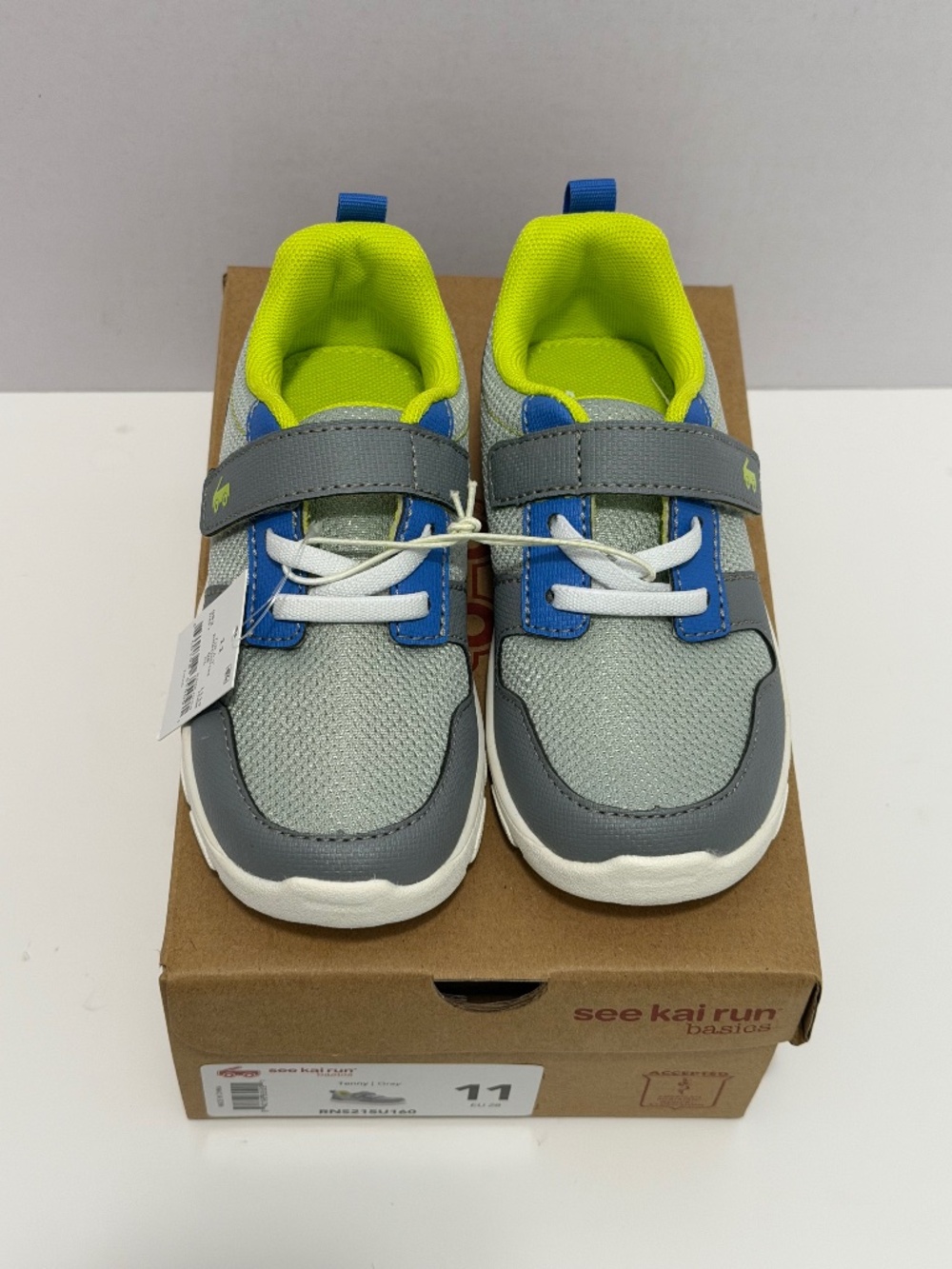 See Kai Run Gray Blue Neon Green Kids Sneakers